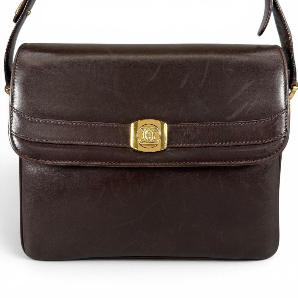 CELINE Vintage M04 Trinoff Leather Handbag, Brown with Gold Hardware, Made in...